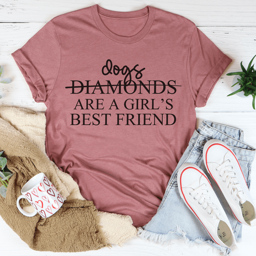 Mauve graphic crewneck T-shirt featuring 'Dogs Diamonds are a girl's best friend'