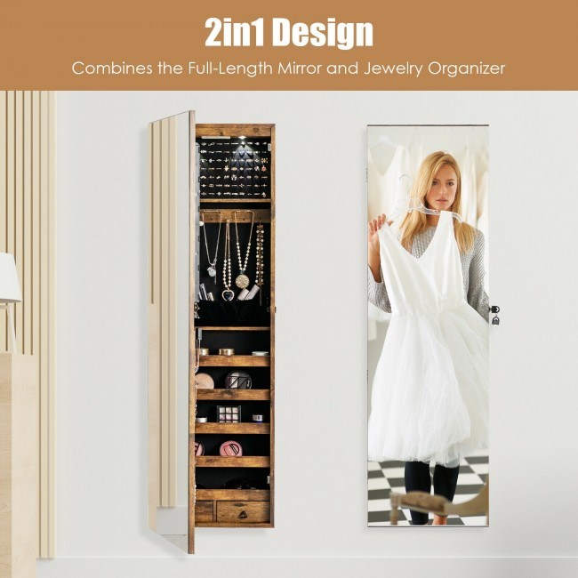 2-in-1 mirrored jewelry organizer combining full-length mirror and interior storage