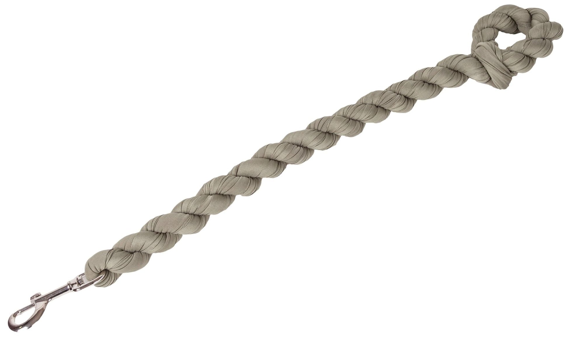 Olive braided dog leash with metal clasp end and braided handle loop
