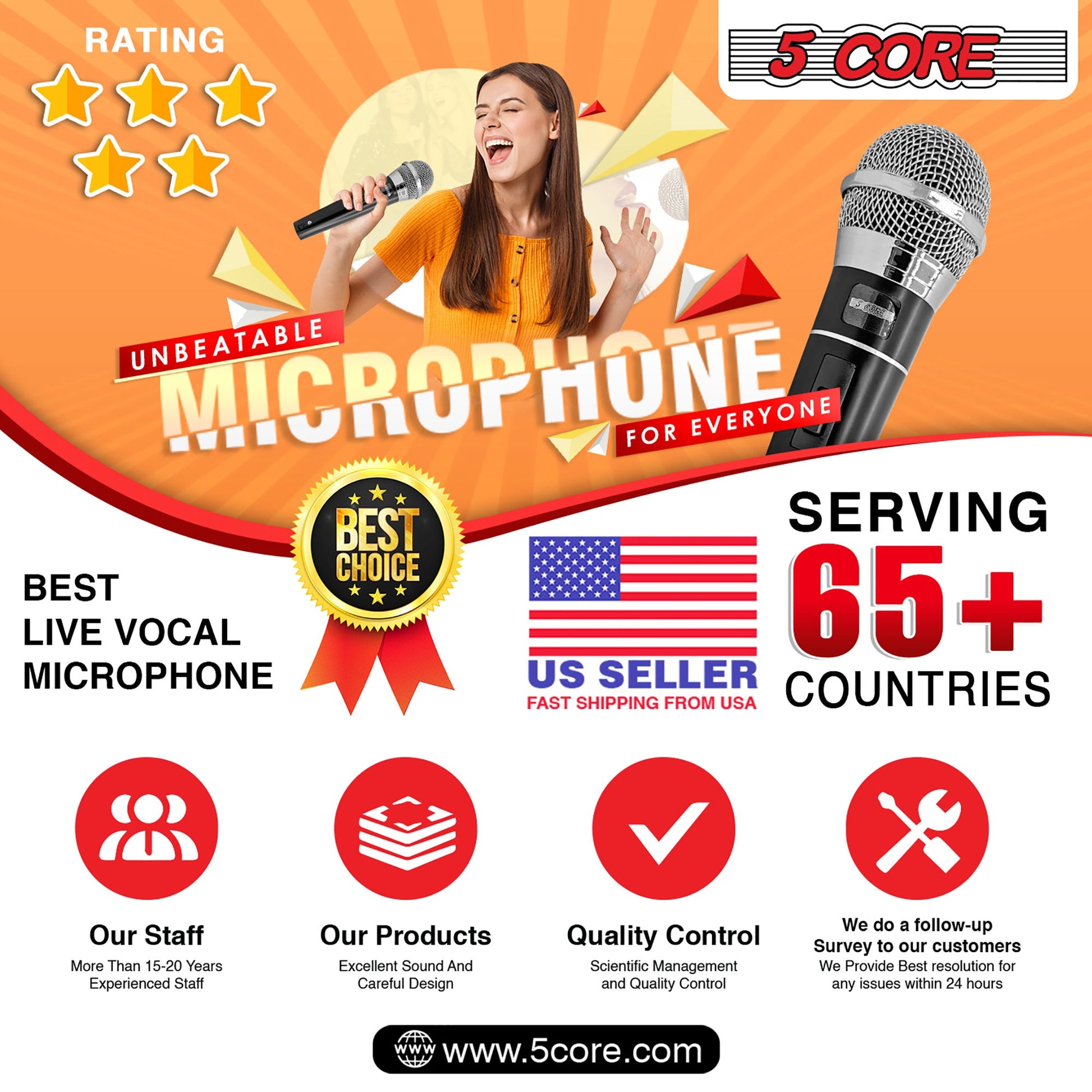 Dynamic handheld microphone with metal grille and visible on-body switch