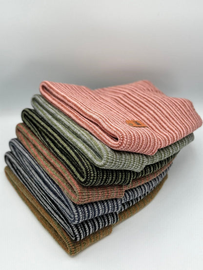 Modern Theta Stitch Contrast Cuffed Beanie (Patent Pending Design)-Gray/Green, Made in USA