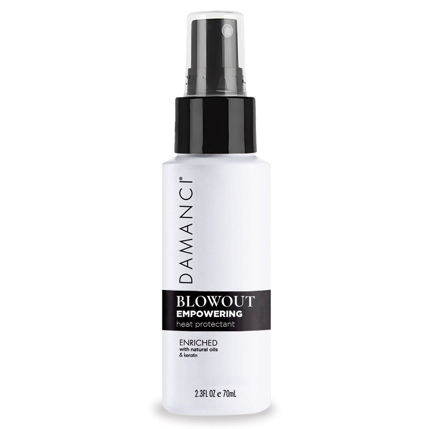 DAMANCI blowout empowering heat protectant spray bottle, white with black pump