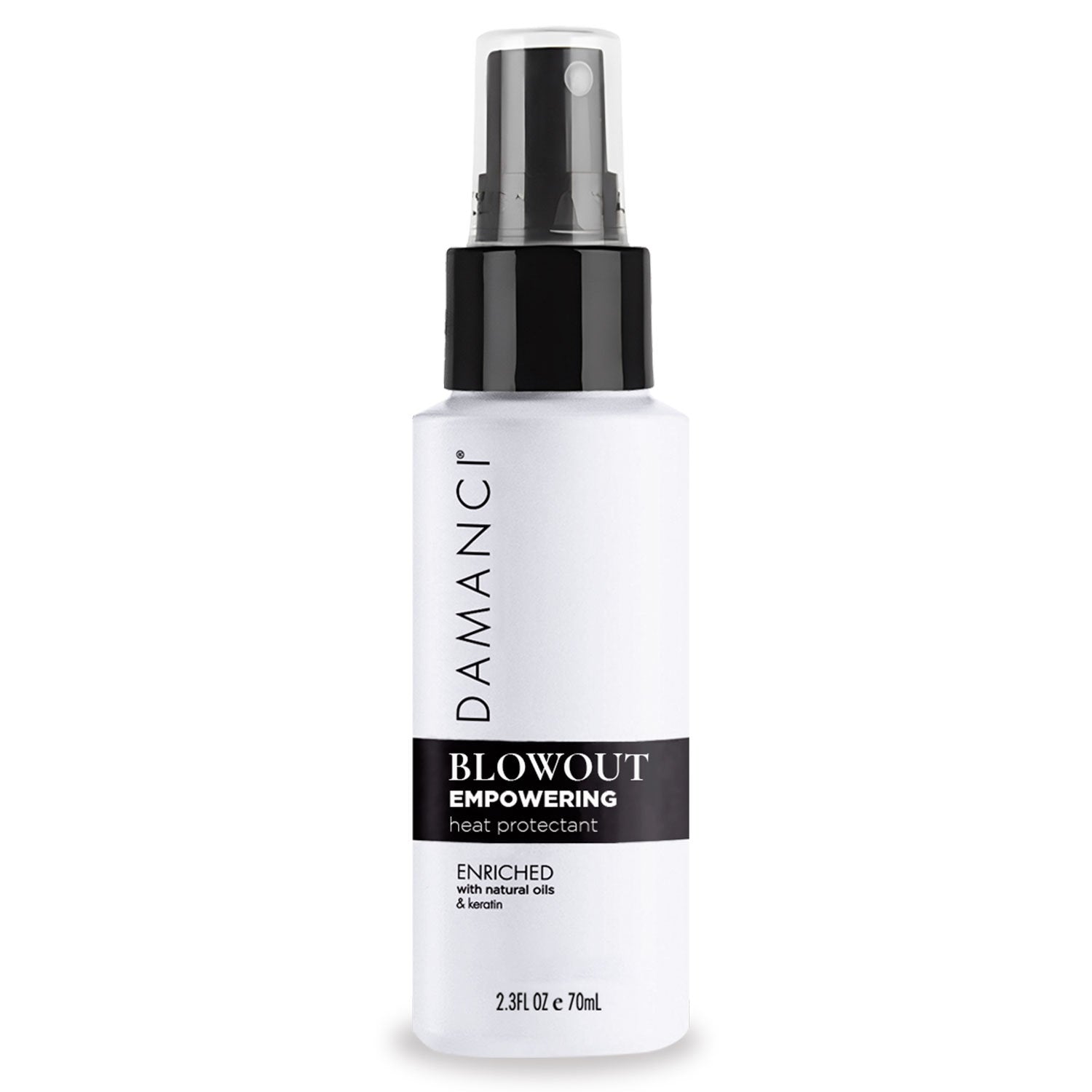 DAMANCI blowout empowering heat protectant spray bottle, white with black pump