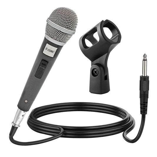 Handheld wired dynamic microphone with metal mesh grille and black cable set