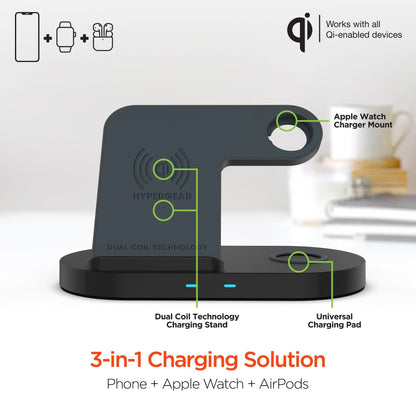 HyperGear 3-in-1 Wireless Charging Dock Black