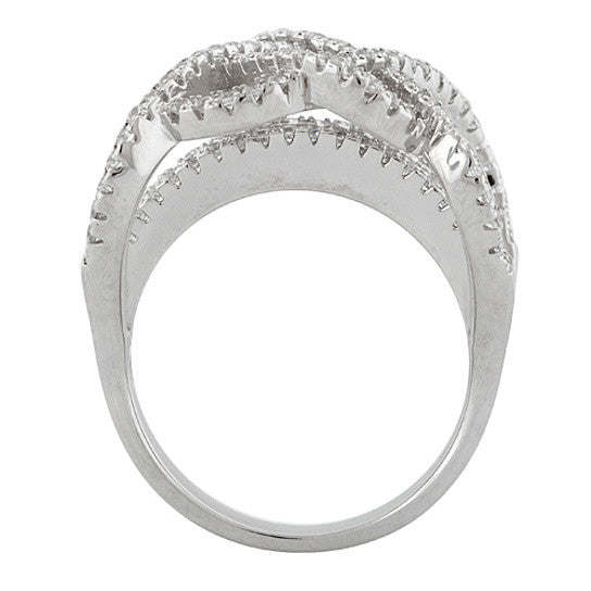Silver CZ pavé infinity double ring band, flat profile