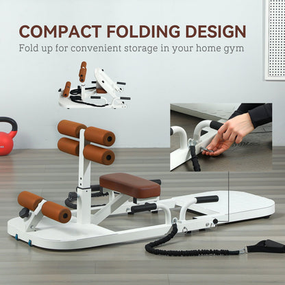 Foldable Sissy Squat Machine, Hip Thrust Machine with Push Up Stand, Multipurpose Glute Workout Equipment, White