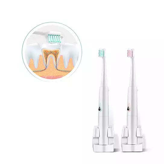 Ultrasonic electric toothbrush set with two spare heads, blue and pink