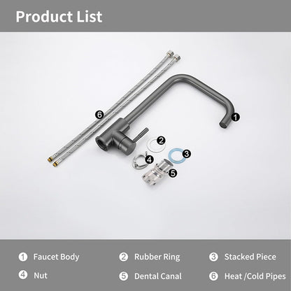 Pull-down kitchen faucet assembly diagram with sprayer hose and control handle