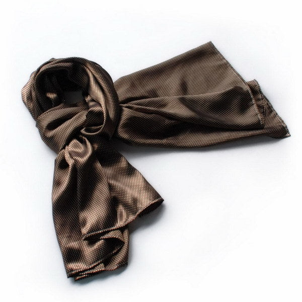 Brown polka-dot silk scarf with tied bow