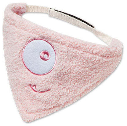 Pink dog bandana scarf with circular patch graphic and velcro strap