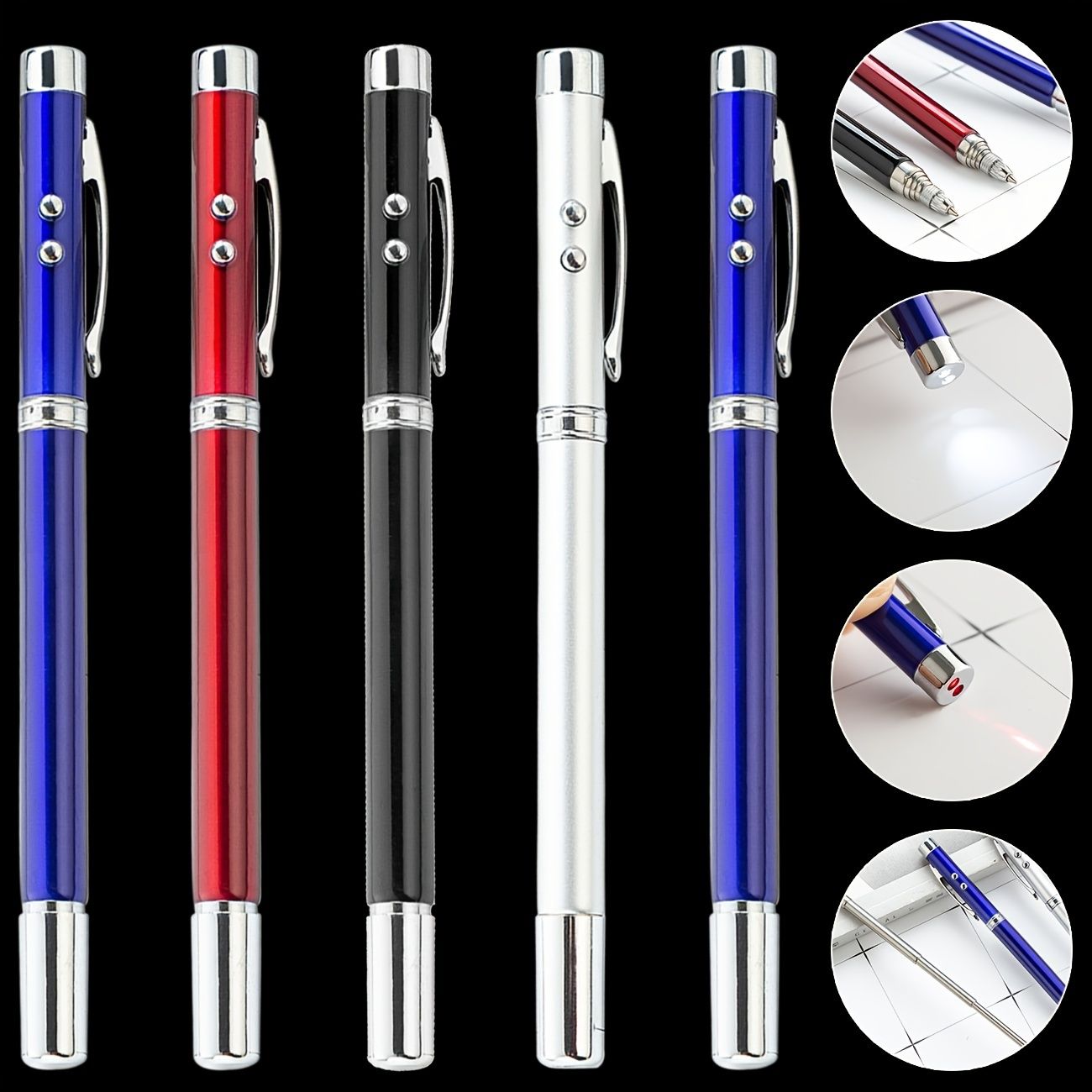 1pc Five In One Pointer Pen Retractable Pen Laser Infrared Laser Pointer PPT Electronic Pointer Pen 1.0mm Refill Black