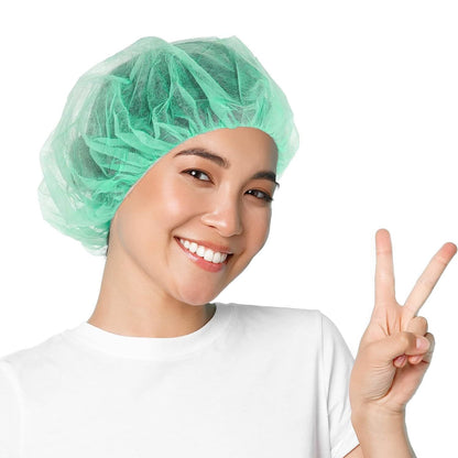 Disposable Hair Net for Men and Women 24", Pack of 100 Green Bouffant Hair Nets with Stretchy Edge, 10 gsm Polypropylene Bouffant Caps Disposable, Breathable Disposable Hair Covers for Nurses