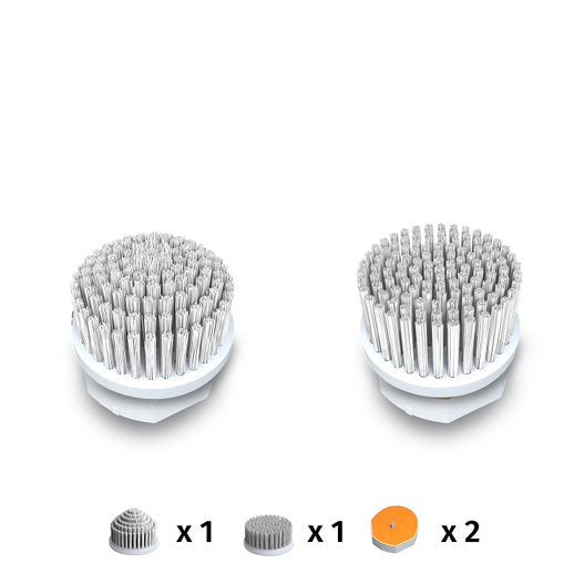Round bristle brush attachments with white bases and grey bristles