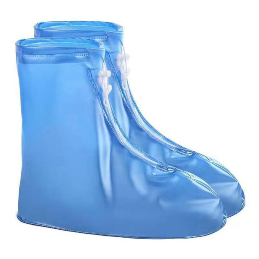 Reusable rain boot covers, blue waterproof slip-on with elastic top hem and side loops