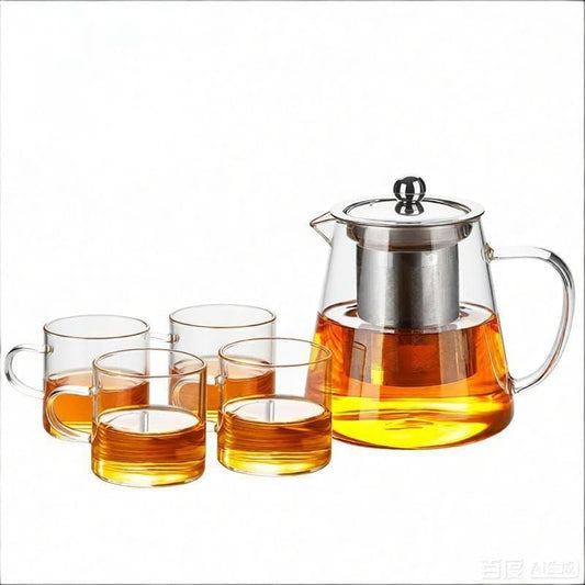 Glass Teapot Stovetop with Infuser Set High Temperature Resistant Borosilicate Clear Tea Kettle with Glass Cup as Home Tea Tools Gifts for Home Kitchen and Office