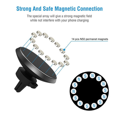 Black magnetic wireless car charger pad with visible magnet pattern diagram