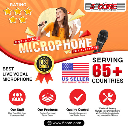5 Core Microphone XLR Dynamic Mic Karaoke Singing Handheld Microfono Wired Professional Unidirectional 1/4 Plug In Cord Connection for Vocal DJ Music - PM 816