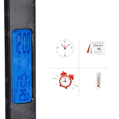 3-in-1 desk lamp display panel with blue backlight showing time and weather readings