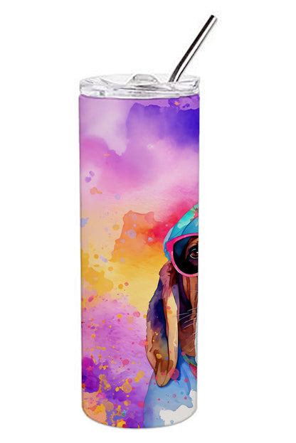 Basset Hound Hippie Dawg Stainless Steel Skinny Tumbler Vacuum Double Walled Reusable Insulated Tumbler Travel Cup for Coffee Cocktails Gift with Lid, 20 oz
