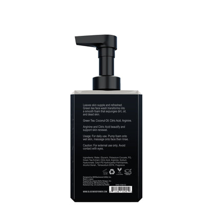 Blackwood for Men foaming face wash bottle with pump, back label text panel