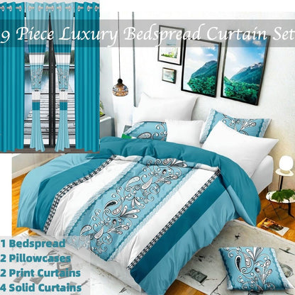 9 Piece in a Bag Thick Touch Bed Cover Curtain Set, Upgraded Luxury Bedspread Set, Bamboo microfiber All Season Bedding-Set For Home, RV Beding, Boys And Girls Gifts With Gift Bag