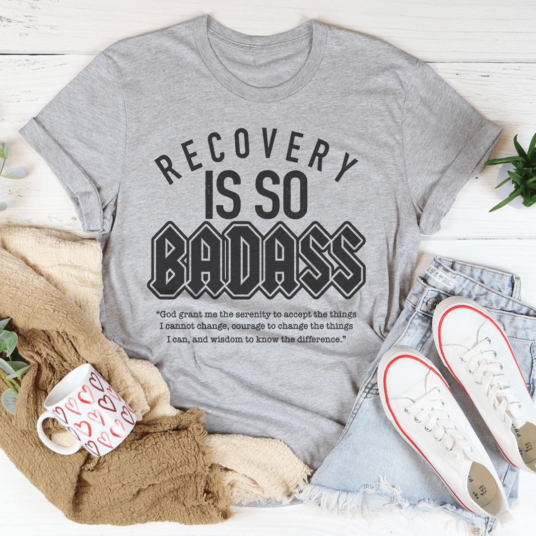 Heather gray crewneck T-shirt with bold front slogan graphic print