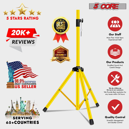 5 Core Speaker Stand Tripod Floor Tall Adjustable Up to 72 Inch DJ Studio Monitor Stands Pole Mount - SS ECO 1PK WOB