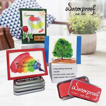 Waterproof ink pad set with five colors and stamped card samples
