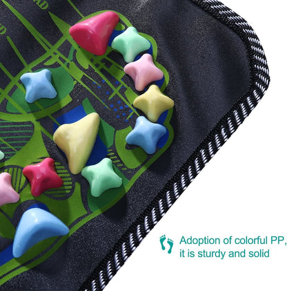 Foot pressure and massage mat corner with colorful nodes and stitched border