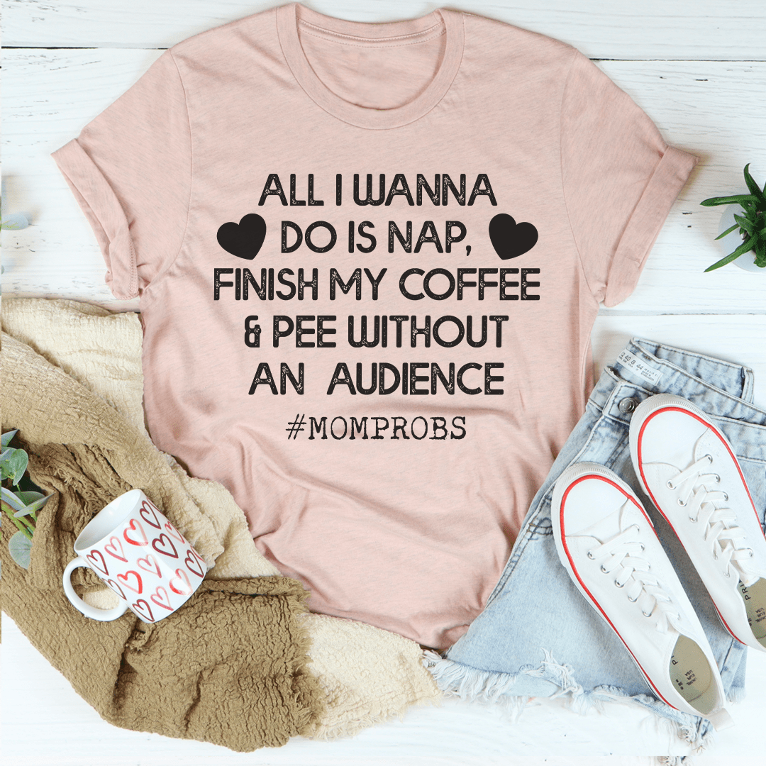 Light pink mom slogan T-shirt with 'ALL I WANNA DO IS NAP' graphic