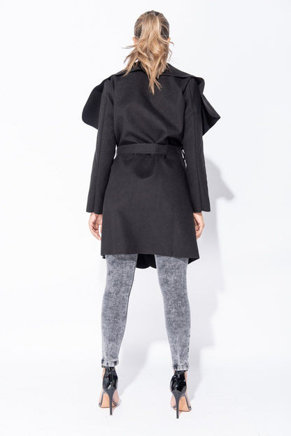 MID LENGTH OVERSIZED BELTED WATERFALL COAT