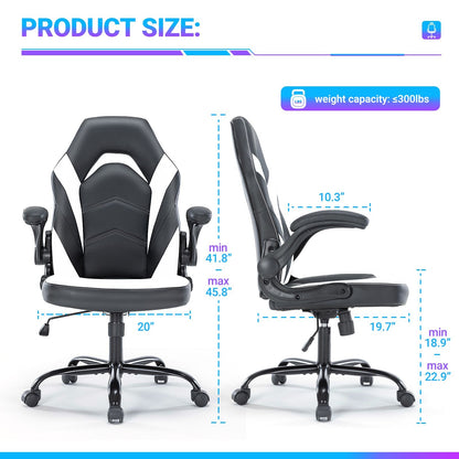 Ergonomic Office Computer Home Gaming Desk Chair Adjustable PU Leather Racing Chair Flip-up Armrest For Christmas Furniture