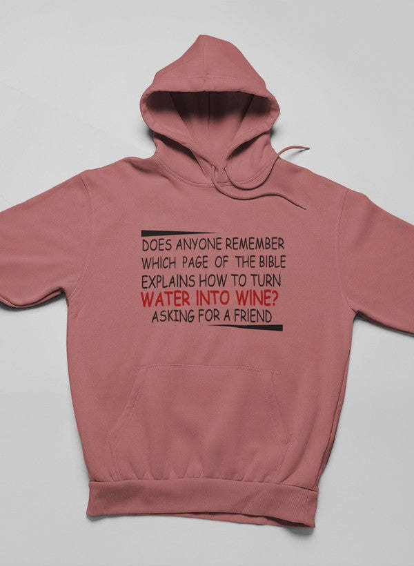 Dusty mauve hoodie with hood and centered front graphic text, kangaroo pocket
