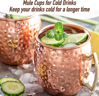 24 Pack 12 oz Moscow Mule Mugs Set Copper Cups Bulk Stainless Steel Rose Gold Moscow Mule Cups Tarnish Resistant Hammered Finish Chilled Coffee Mugs for Wedding Gift Cocktail Drinkware