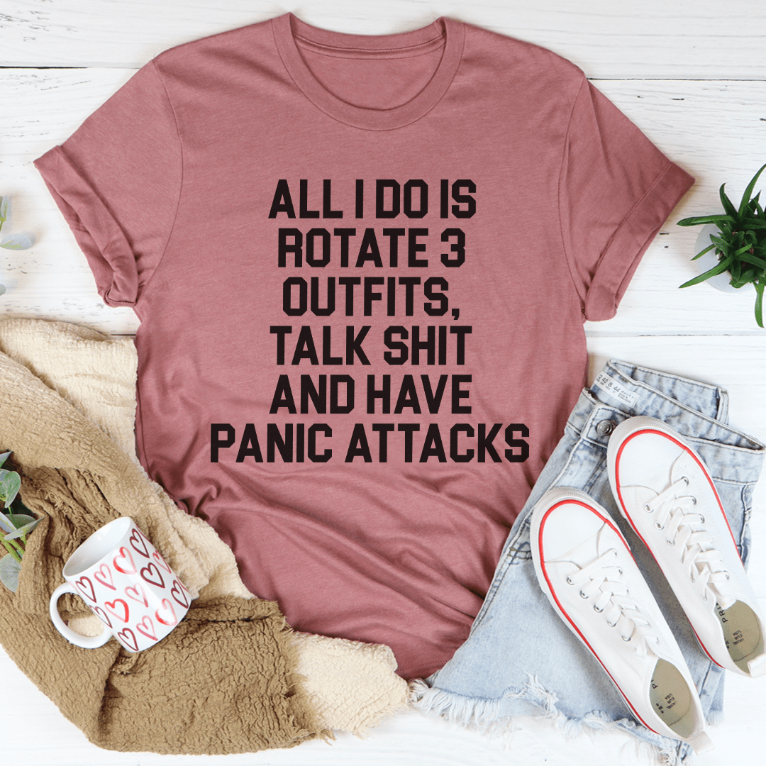 Mauve graphic T-shirt with bold 'ALL I DO IS ROTATE 3' text
