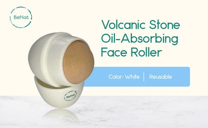 White oil-absorbing face roller with round beige volcanic stone end