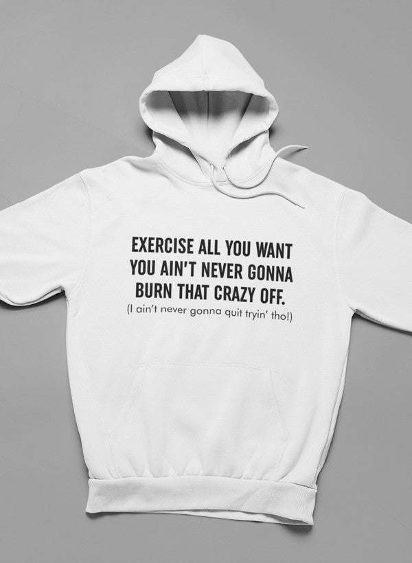 White pullover hoodie with front slogan print and kangaroo pocket