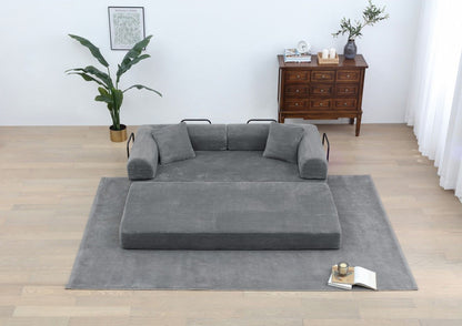 Foldable Sofa Bed, 77.9'' Folding Floor Couch, Compressed Convertable Sleeper Sofa, Memory Foam Couch with Pillow Back Support Armrest, 4-in-1 Futon Sofa Bed for Living Room, Army green