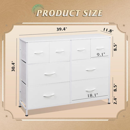 Dresser for Bedroom with 8 Drawers, Wide Fabric Dresser for Storage and Organization, Chest of Drawers, Dressers for Living Room, Closet, Hallway, Dark Grey