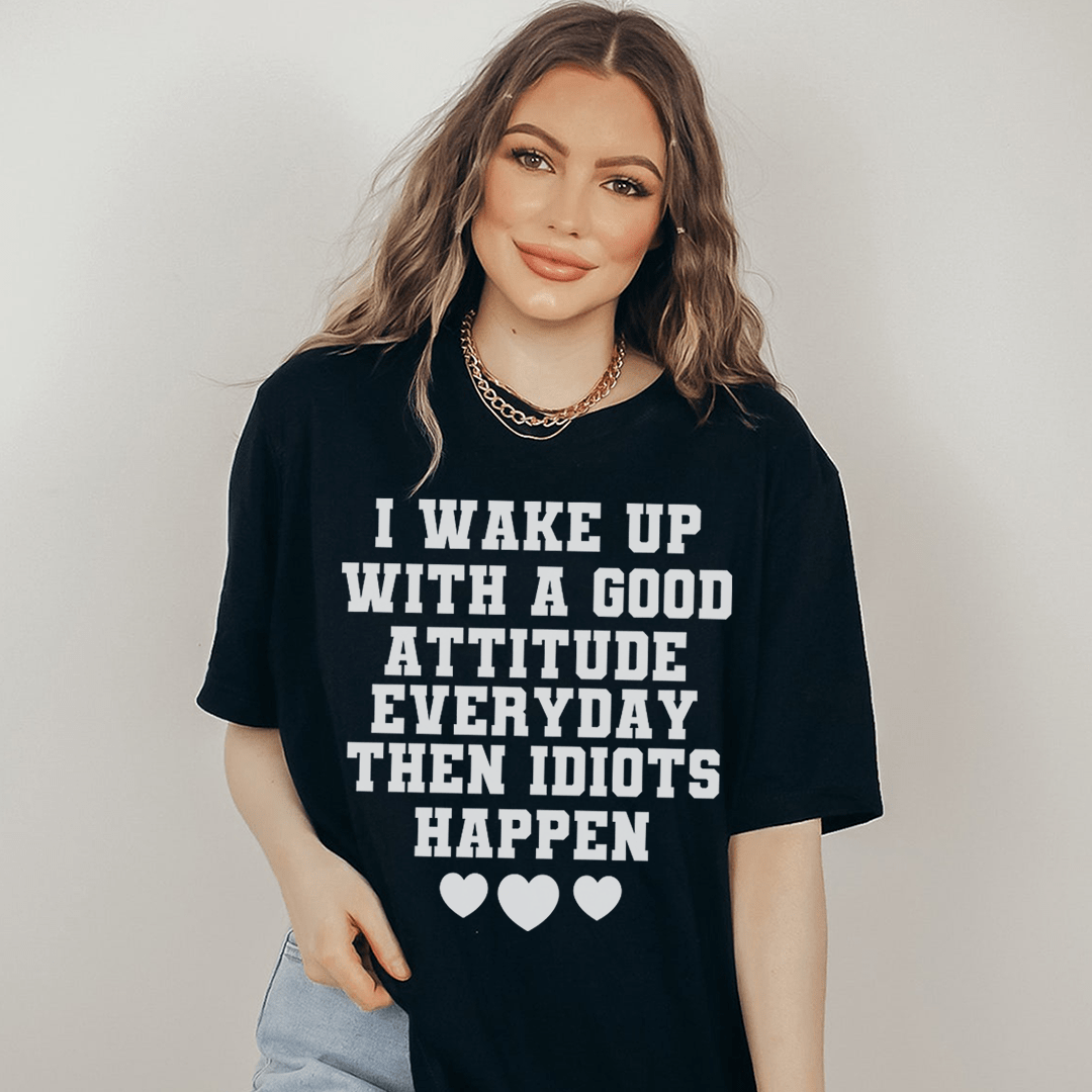 Black heather T-shirt with large attitude slogan print and three heart icons