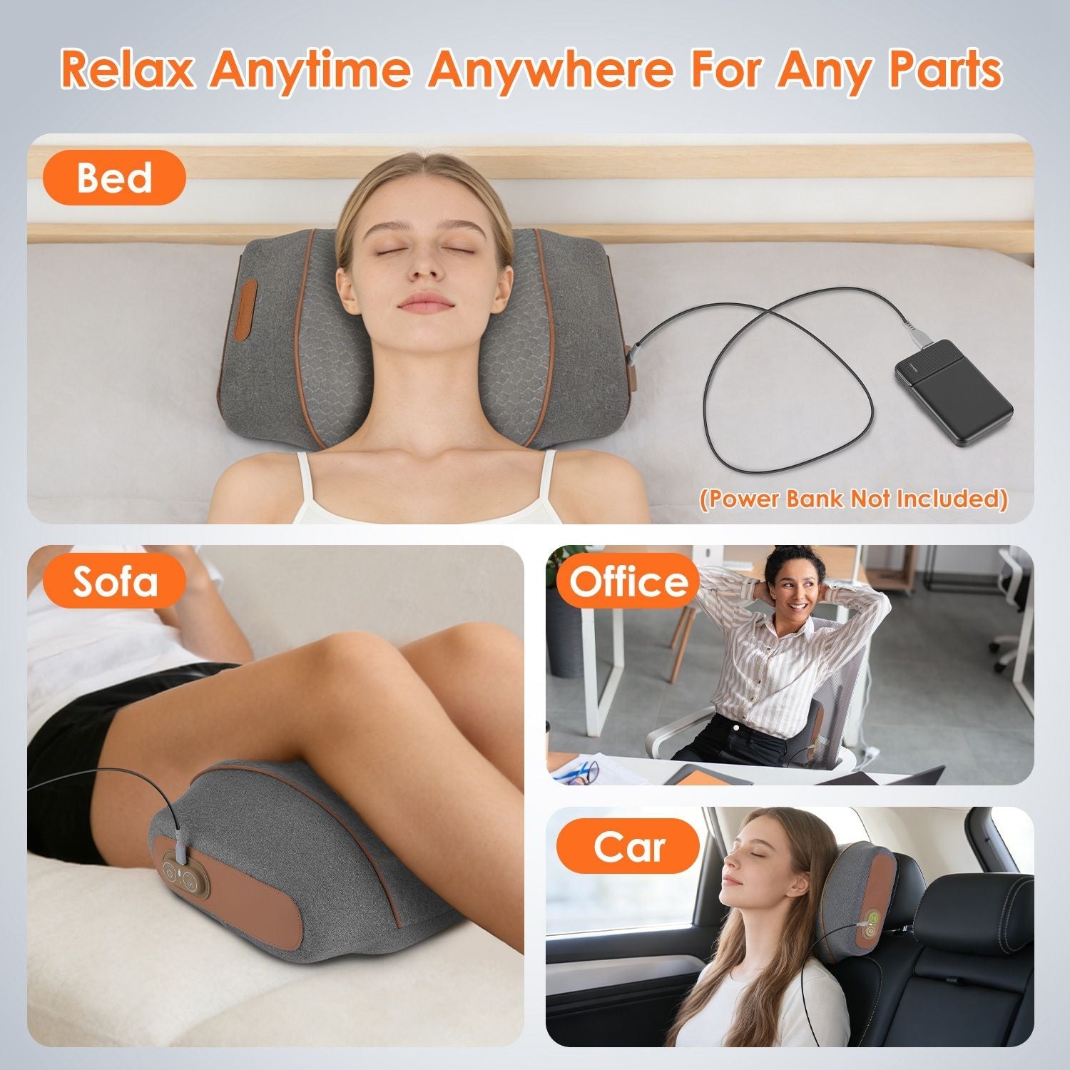 3-in-1 neck massager pillow, dark grey, with cable for portable power use