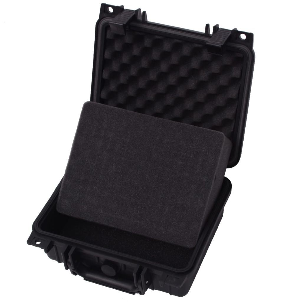 Black protective equipment case with foam insert in the open base