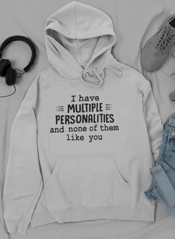 Light gray pullover graphic hoodie with kangaroo pocket and drawstring hood
