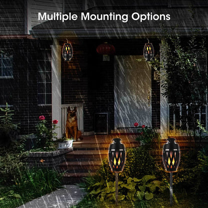 Outdoor LED torch with Bluetooth speaker, black lantern light, mounted in outdoor walkway