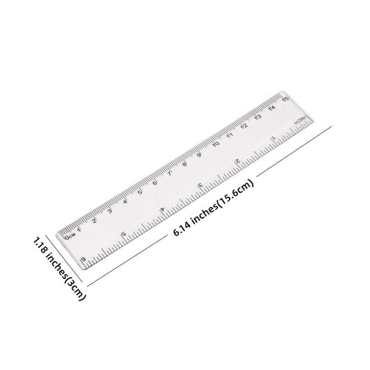 Transparent ruler with inch and cm markings, 6.14 in long and 1.18 in wide