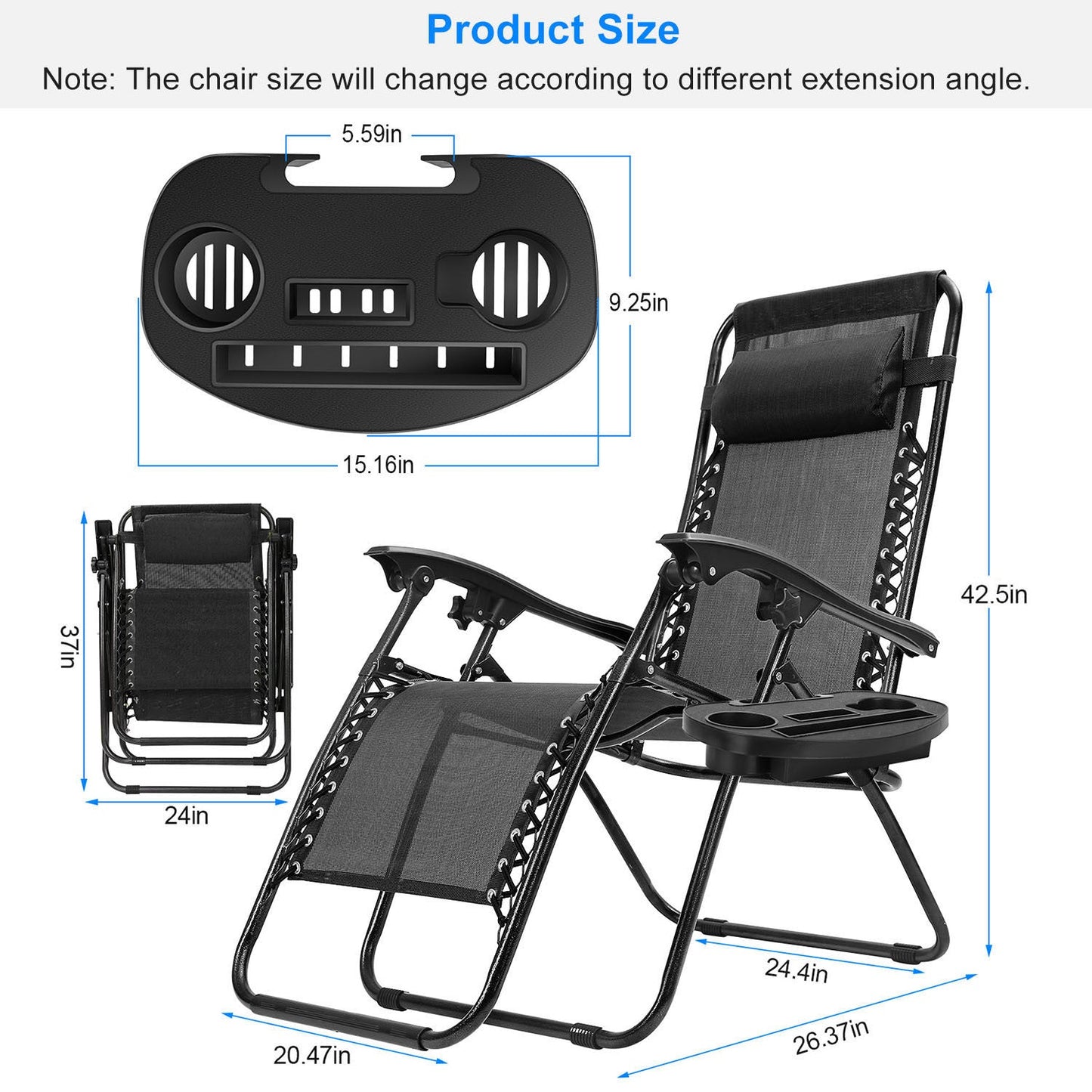 2Packs Zero Gravity Lounge Chair with Dual Side Tray 330lbs Load Foldable Recliner Chair