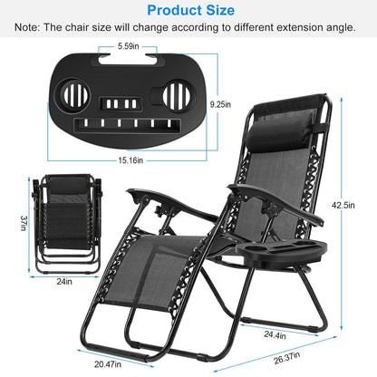 2Packs Zero Gravity Lounge Chair with Dual Side Tray 330lbs Load Foldable Recliner Chair