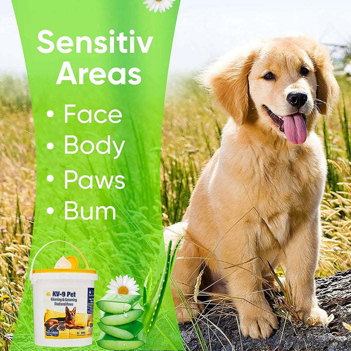 Pet grooming wipes for sensitive areas, face, body, paws, and bum