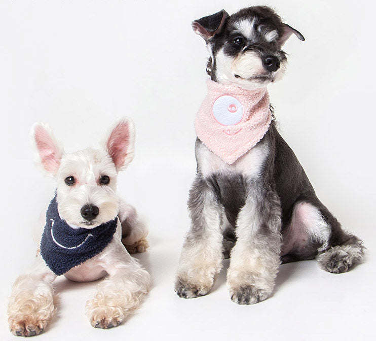 Cotton dog bandana and scarf in pink with cyclops graphic and round snap detail